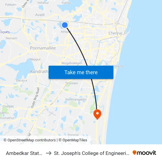 Ambedkar Statue to St. Joseph's College of Engineering map