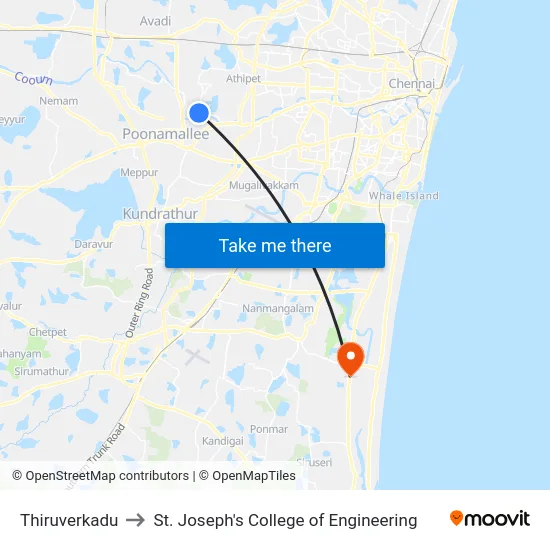 Thiruverkadu to St. Joseph's College of Engineering map