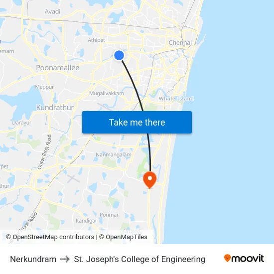 Nerkundram to St. Joseph's College of Engineering map