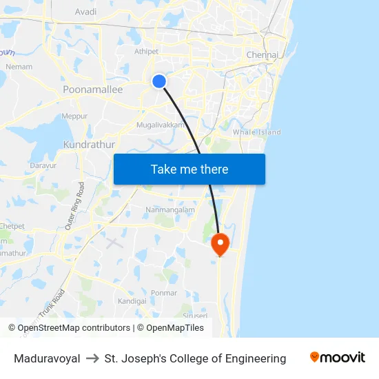 Maduravoyal to St. Joseph's College of Engineering map