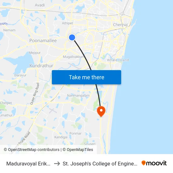 Maduravoyal Erikarai to St. Joseph's College of Engineering map