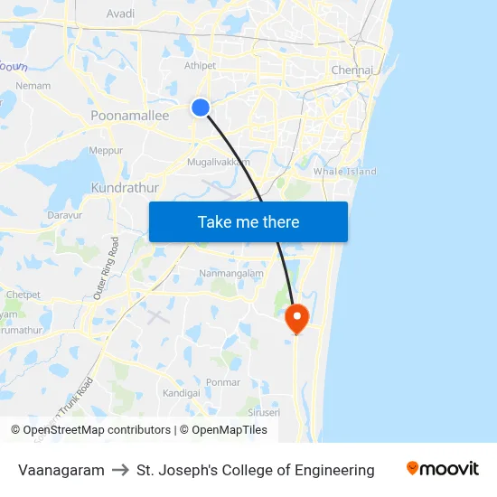 Vaanagaram to St. Joseph's College of Engineering map