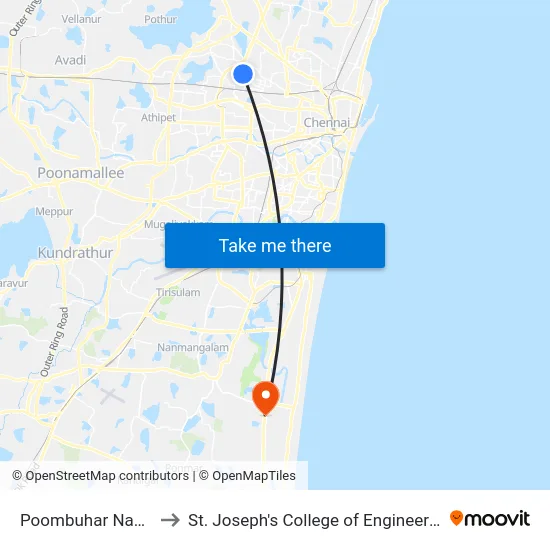 Poombuhar Nagar to St. Joseph's College of Engineering map