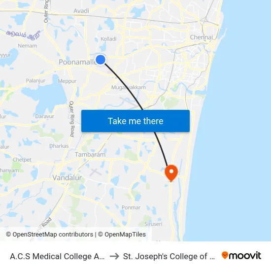 A.C.S Medical College And Hospital to St. Joseph's College of Engineering map