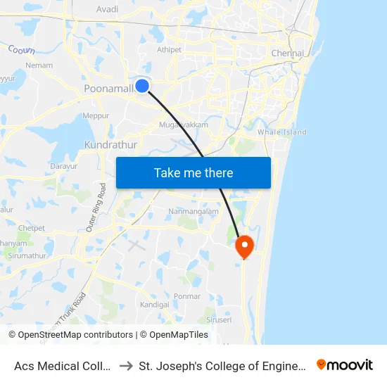 Acs Medical College to St. Joseph's College of Engineering map
