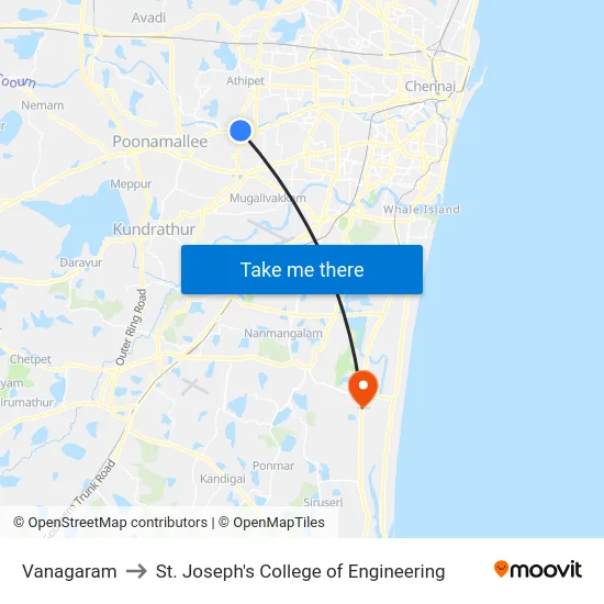 Vanagaram to St. Joseph's College of Engineering map