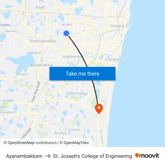 Ayanambakkam to St. Joseph's College of Engineering map
