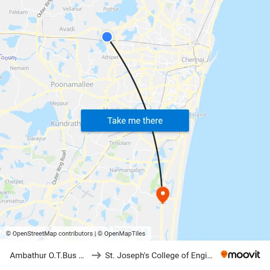 Ambathur O.T.Bus Stand to St. Joseph's College of Engineering map