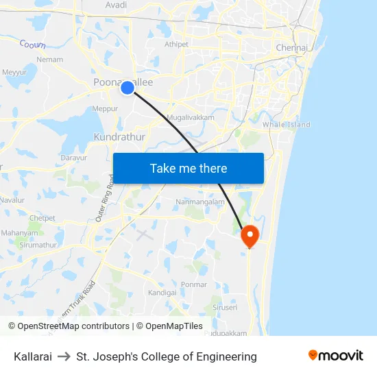 Kallarai to St. Joseph's College of Engineering map