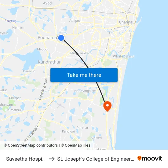 Saveetha Hospital to St. Joseph's College of Engineering map