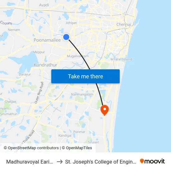 Madhuravoyal Earikarai to St. Joseph's College of Engineering map