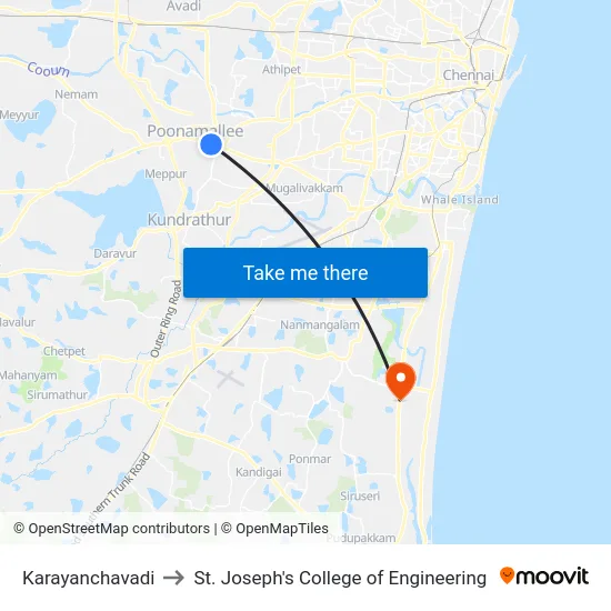 Karayanchavadi to St. Joseph's College of Engineering map