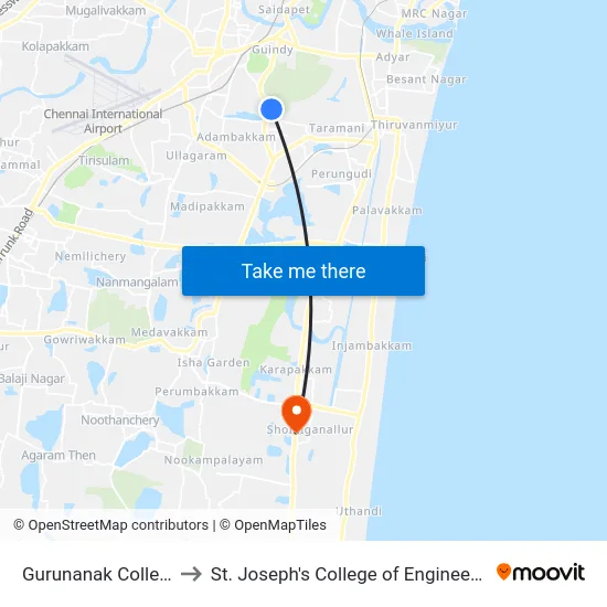Gurunanak College to St. Joseph's College of Engineering map