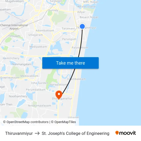 Thiruvanmiyur to St. Joseph's College of Engineering map