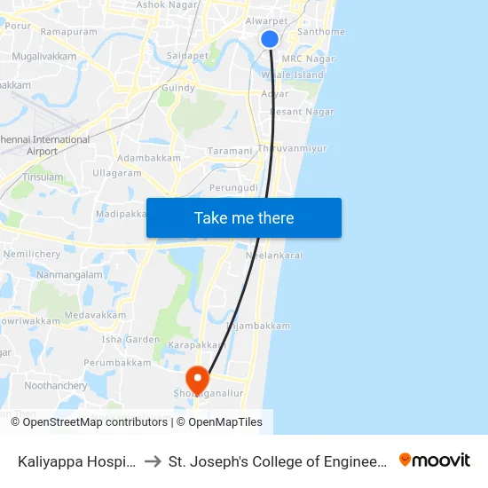 Kaliyappa Hospital to St. Joseph's College of Engineering map