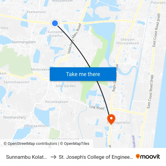 Sunnambu Kolathur to St. Joseph's College of Engineering map