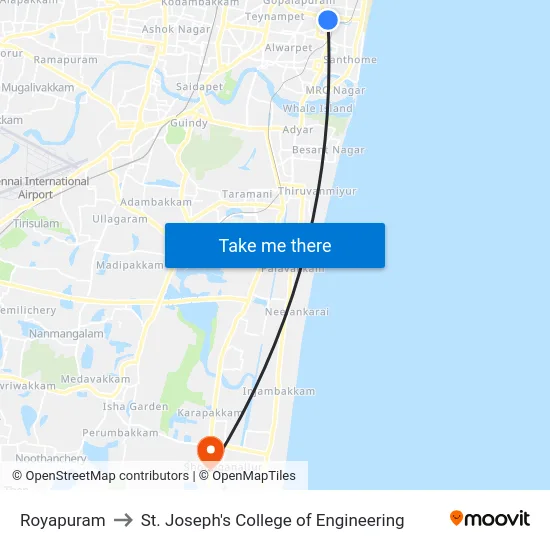 Royapuram to St. Joseph's College of Engineering map