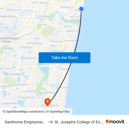 Santhome Employment Office to St. Joseph's College of Engineering map