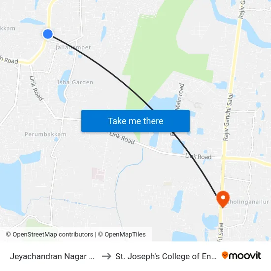 Jeyachandran Nagar Bus Stop to St. Joseph's College of Engineering map