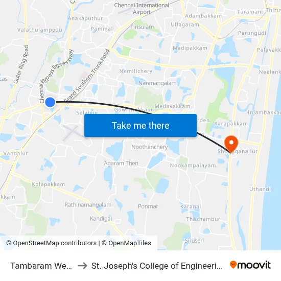 Tambaram West to St. Joseph's College of Engineering map