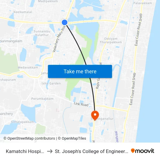 Kamatchi Hospital to St. Joseph's College of Engineering map
