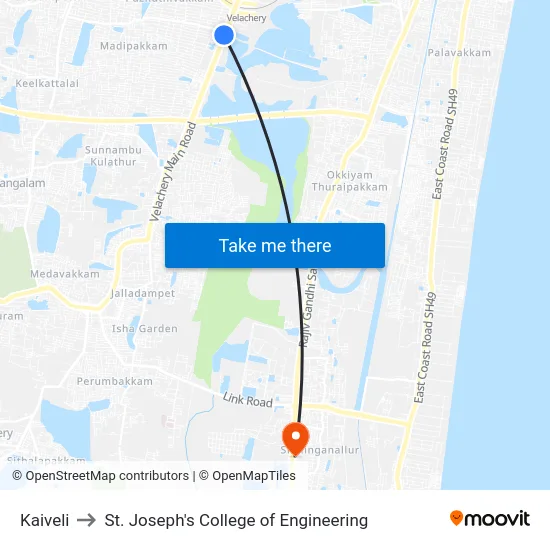 Kaiveli to St. Joseph's College of Engineering map