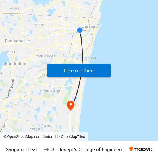 Sangam Theatre to St. Joseph's College of Engineering map