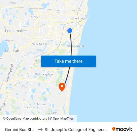 Gemini Bus Stop to St. Joseph's College of Engineering map