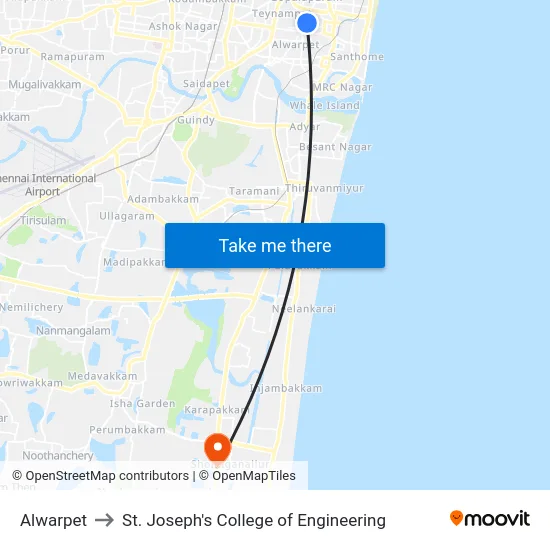 Alwarpet to St. Joseph's College of Engineering map