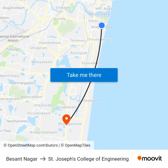 Besant Nagar to St. Joseph's College of Engineering map