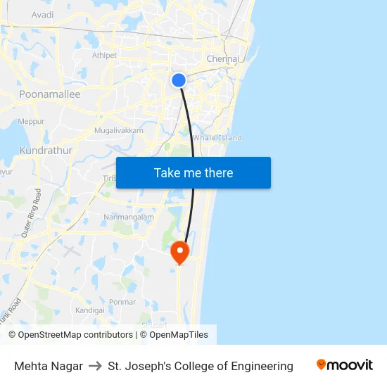 Mehta Nagar to St. Joseph's College of Engineering map