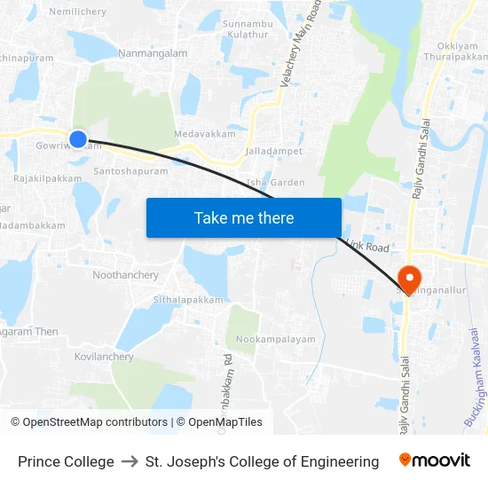 Prince College to St. Joseph's College of Engineering map
