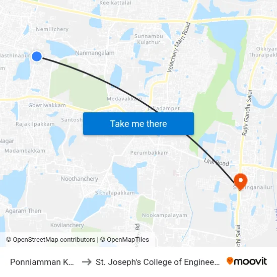 Ponniamman Kovil to St. Joseph's College of Engineering map