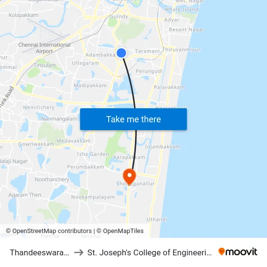 Thandeeswaram to St. Joseph's College of Engineering map
