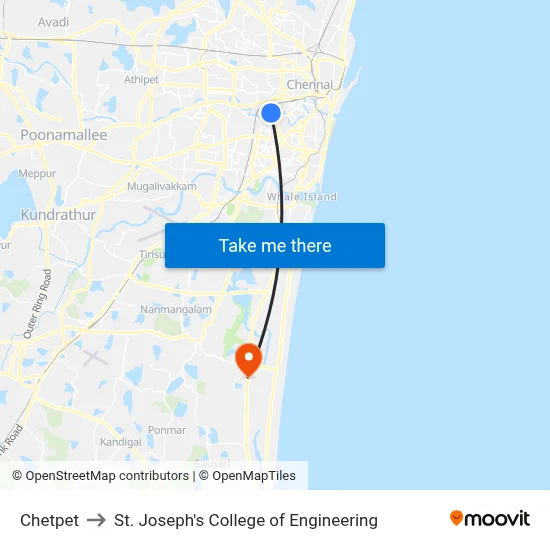 Chetpet to St. Joseph's College of Engineering map