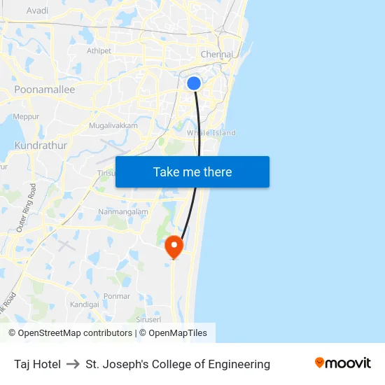 Taj Hotel to St. Joseph's College of Engineering map