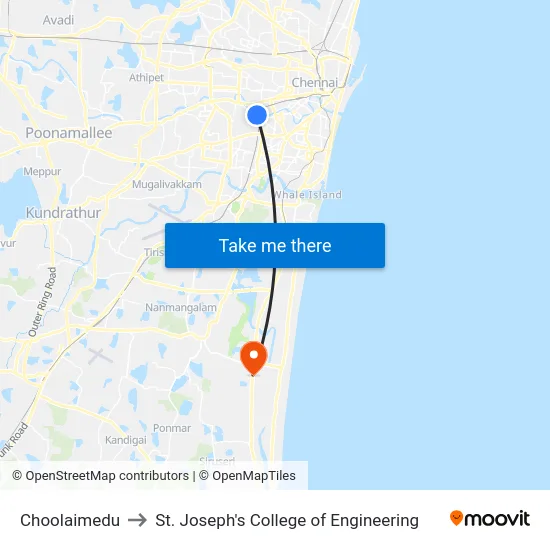 Choolaimedu to St. Joseph's College of Engineering map