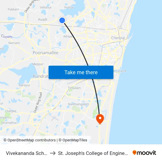 Vivekananda School to St. Joseph's College of Engineering map