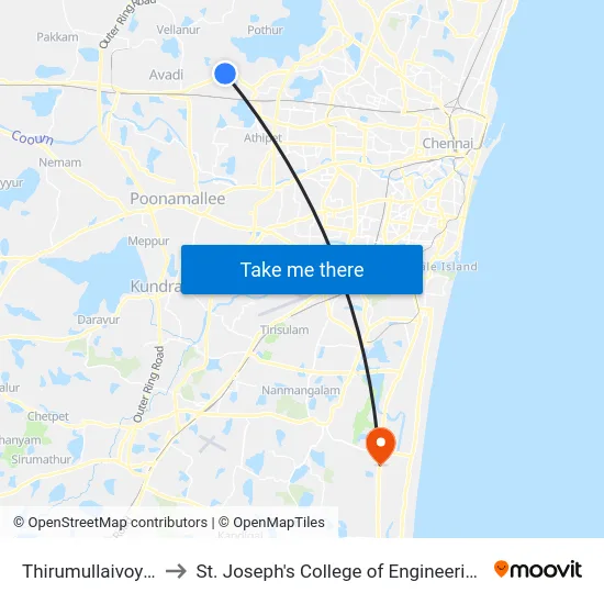 Thirumullaivoyal to St. Joseph's College of Engineering map