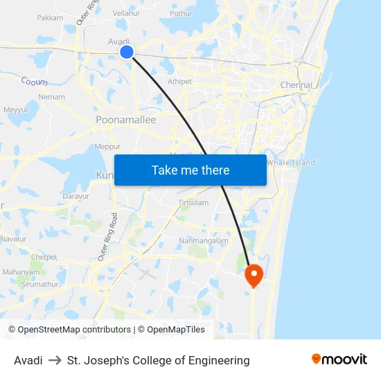 Avadi to St. Joseph's College of Engineering map