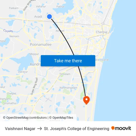 Vaishnavi Nagar to St. Joseph's College of Engineering map
