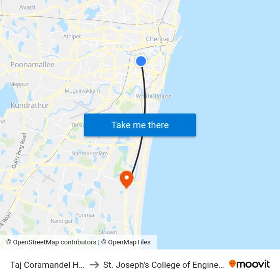 Taj Coramandel Hotel to St. Joseph's College of Engineering map