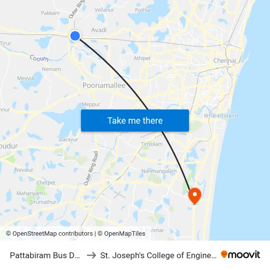 Pattabiram Bus Depot to St. Joseph's College of Engineering map