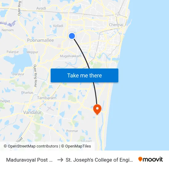 Maduravoyal Post Office to St. Joseph's College of Engineering map