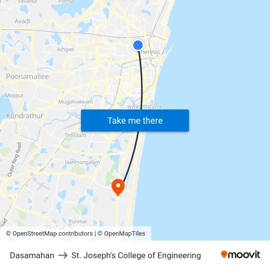 Dasamahan to St. Joseph's College of Engineering map