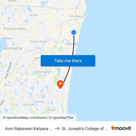Avm Rajeswari Kalyana Mandapam to St. Joseph's College of Engineering map