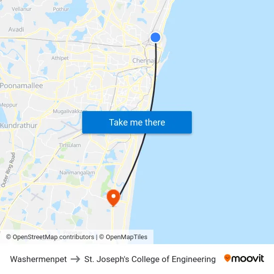 Washermenpet to St. Joseph's College of Engineering map