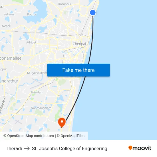 Theradi to St. Joseph's College of Engineering map