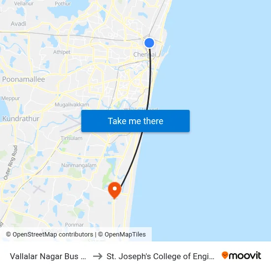 Vallalar Nagar Bus Depot to St. Joseph's College of Engineering map
