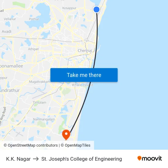 K.K. Nagar to St. Joseph's College of Engineering map